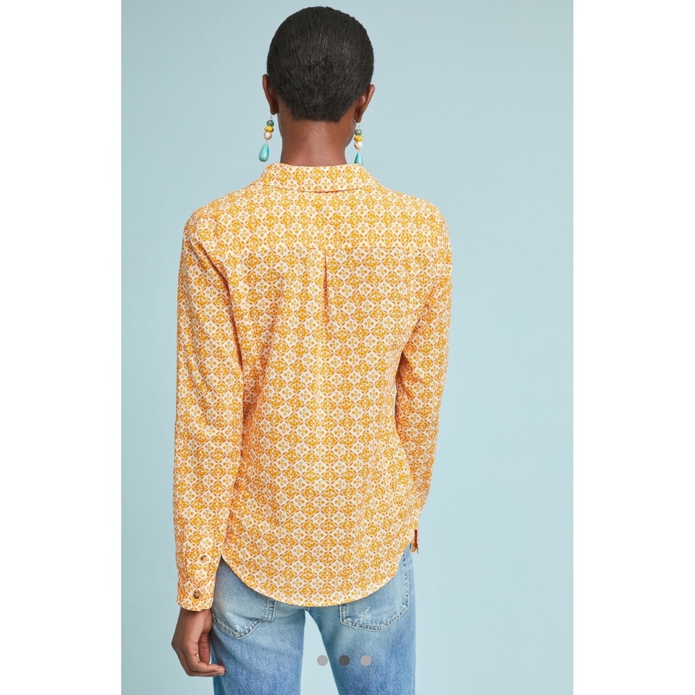 Maeve‎ x Anthropologie Petrin Buttondown Shirt Yellow Cotton Size 6 - Picture 2 of 7